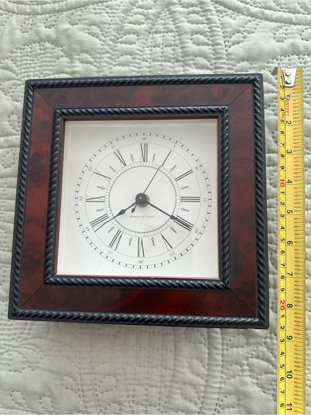 Promesse de L’avenir vintage French wall clock 9 x 9 battery operated